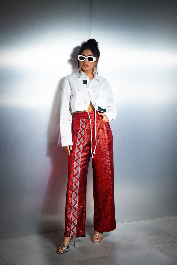 Agapy Stripped Metallic Pants