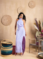 Lavender Tie-up Halter Neck High Slit Dress